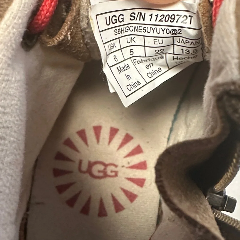 Brown Ugg Boots with Red Accents